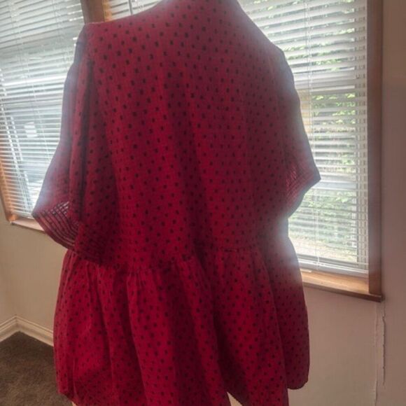 Knox Rose Pink/Back tie neck flutter sleeves rich magenta dot top, size XXL - Picture 3 of 5